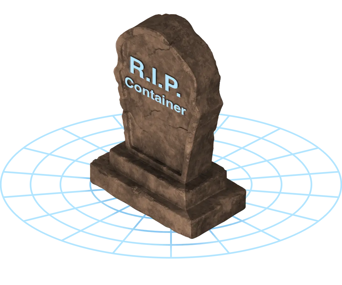 Headstone spelling out RIP Containers